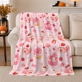 thumbnail image 1 of Strawberry Cakes And Milkshakes With Sweet Hearts, Soft Flannel Blanket with Sweet Watercolor Repeat Print, Housewarming Gift and Home Decor for Bedroom and Living Room, 1 of 7
