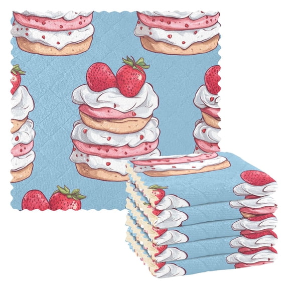 Strawberry Cakes with Cream Cute Dish Cloths Dish Towels Cleaning Cloths Quick Drying Reusable 11" x 11" Set of 6