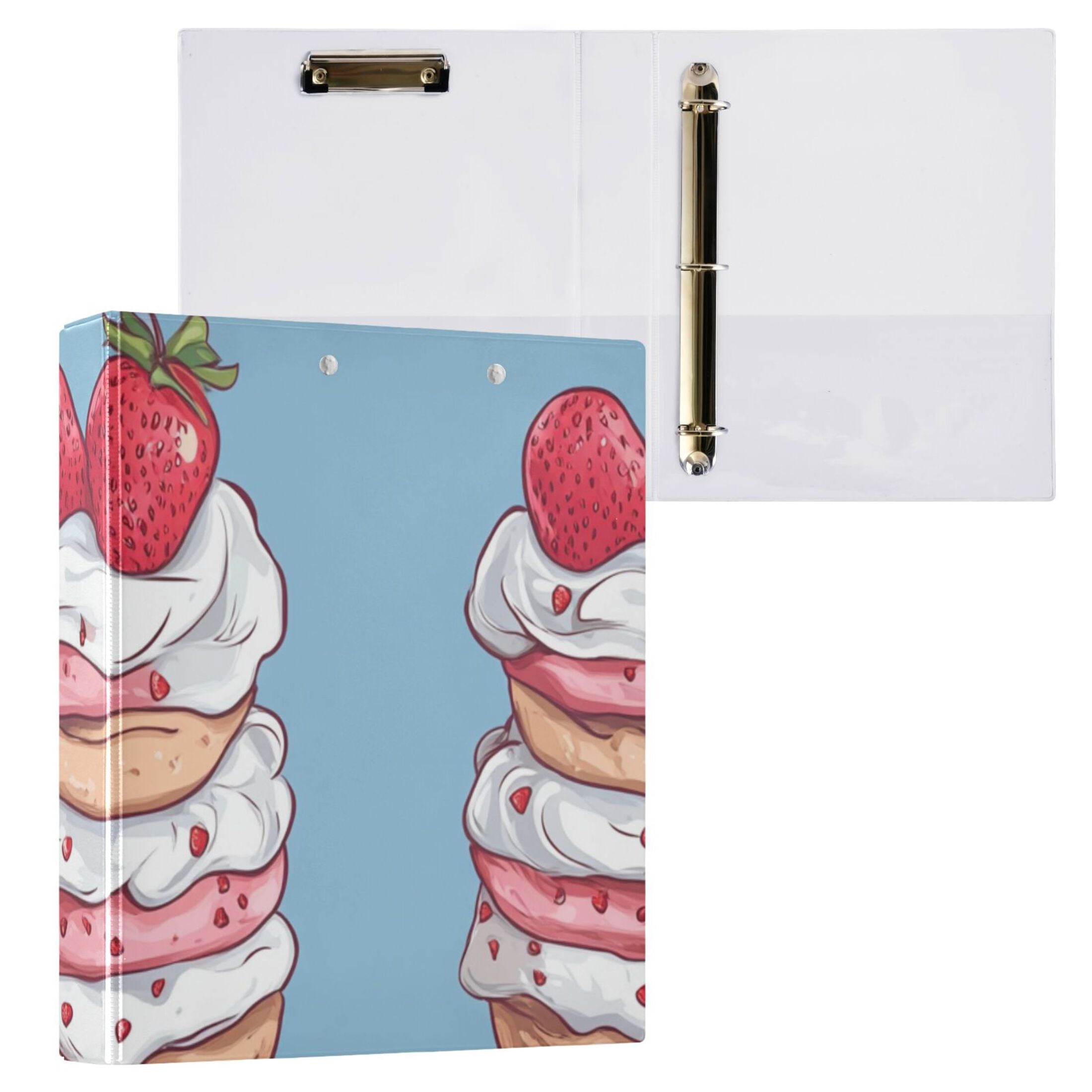 Strawberry Cakes with Cream Cute Round Ring Binder 3 Rings 1.5 ...