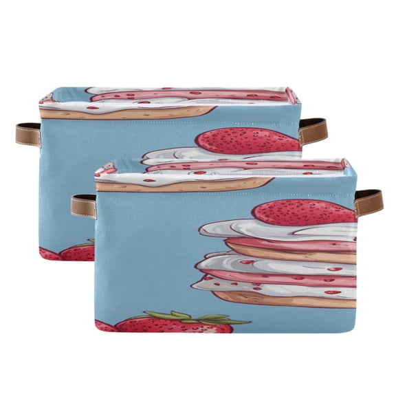 Strawberry Cakes with Cream Cute Square Storage Bins with Handles Collapsible Containing Box 2 Packs