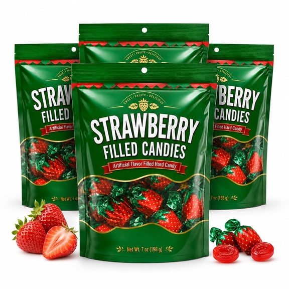 Strawberry Candy Fruit Filled Hard Candy Individually Wrapped Bonbon 4 Bags 28 oz Total