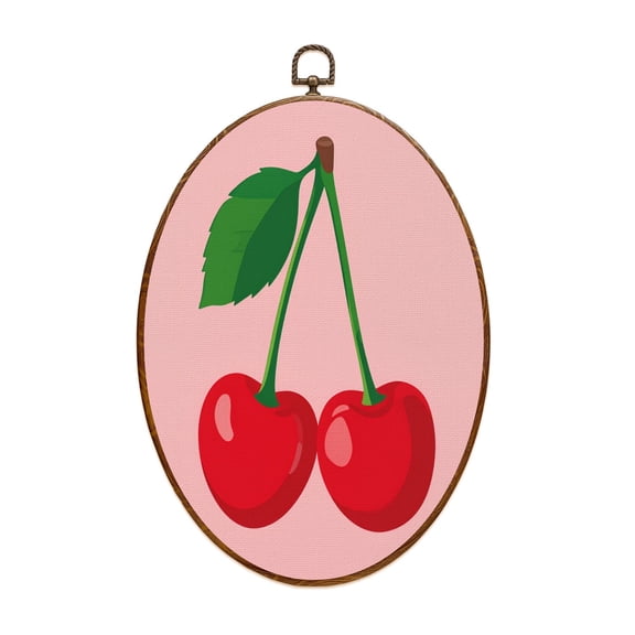 Strawberry Canvas Wall Art Retro Cherry Trendy Fruit Minimal Preppy Food Aesthetic Kitchen Cherries Leaf Oval Framed Canvas Prints Vintage Wall Hanging Decor for Home Decorations 8.6"x11.4"