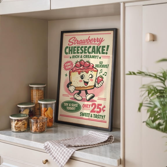 Strawberry Cheesecake Retro Kitchen Poster, Vintage Advertisement Print, 1950s Diner Style, Poster Only