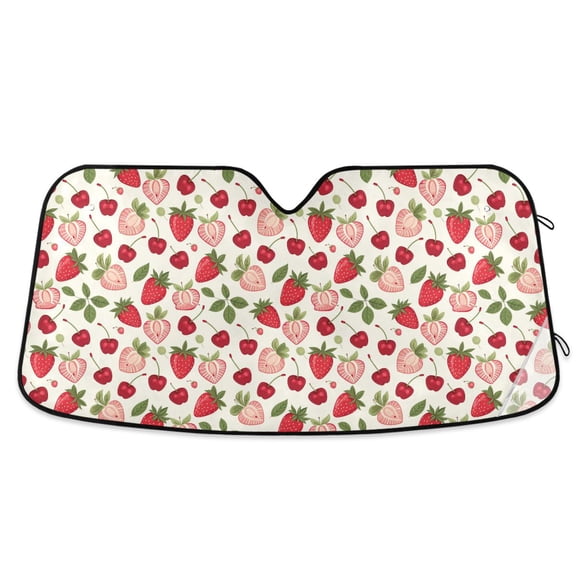 Strawberry Cherries Berries Car Windshield Sun Shade Foldable Car Front Window Visor Heat and UV Protection 53x23.5