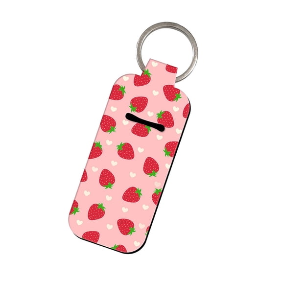 Strawberry Cherries Themed Keychain Lip Balm Holder Waterproof Neoprene Construction Ideal For Secure Stylish Daily Use