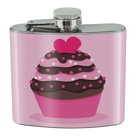 Strawberry Chocolate Cupcake Love Heart Stainless Steel 5oz Hip Drink Kidney Flask