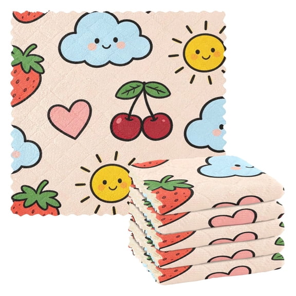 Strawberry Cloud Cherry Kitchen Cloth Dish Towels for Drying Washing Absorbent Dish Rags Reusable soft kitchen dishcloth set 6 Pack