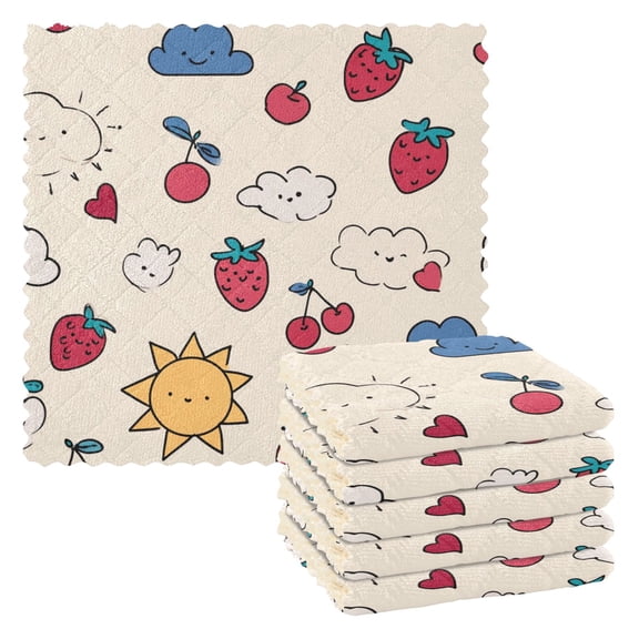 Strawberry Cloud Cherry Kitchen Cloth Dish Towels for Drying Washing Absorbent Dish Rags Reusable soft kitchen dishcloth set 6 Pack