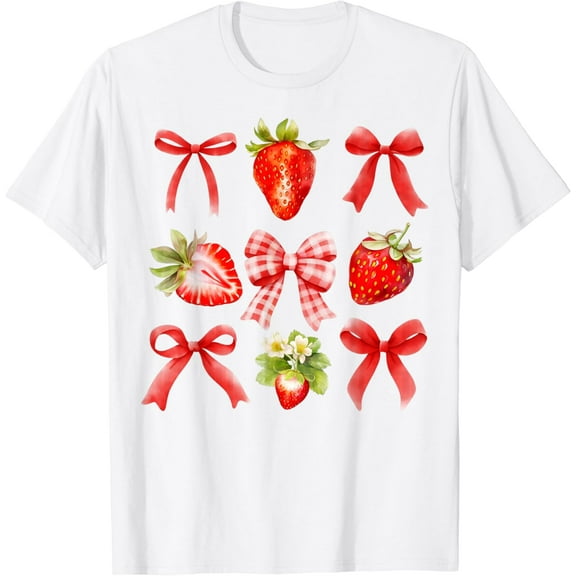 Strawberry Coquette Bow Strawberries Festival Girls Women T-Shirt100% pure cotton white short-sleeved T-shirts for men and women