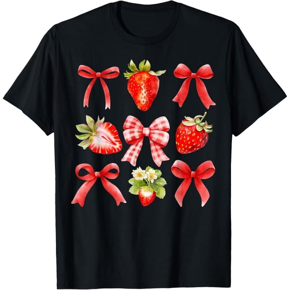 Strawberry Coquette Bow Strawberries Festival Girls Women T-Shirt