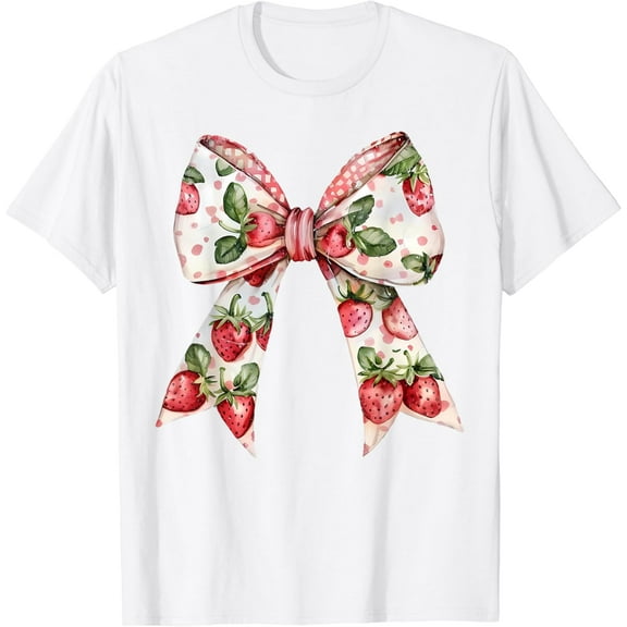 Strawberry Coquette Girly Bow Aesthetic Strawberries Fruit T-Shirt100% pure cotton white short-sleeved T-shirts for men and women