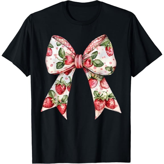 Strawberry Coquette Girly Bow Aesthetic Strawberries Fruit T-Shirt