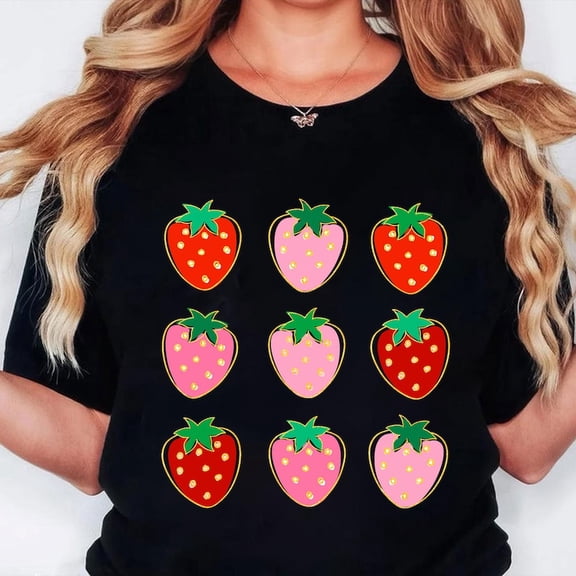 Strawberry Coquette T-Shirt, Summer Strawberry T-Shirt, Strawberry Aesthetic T-Shirt, Retro Summer T-Shirt, Spring Floral T-Shirt, Glitter Cottagecore T-Shirt