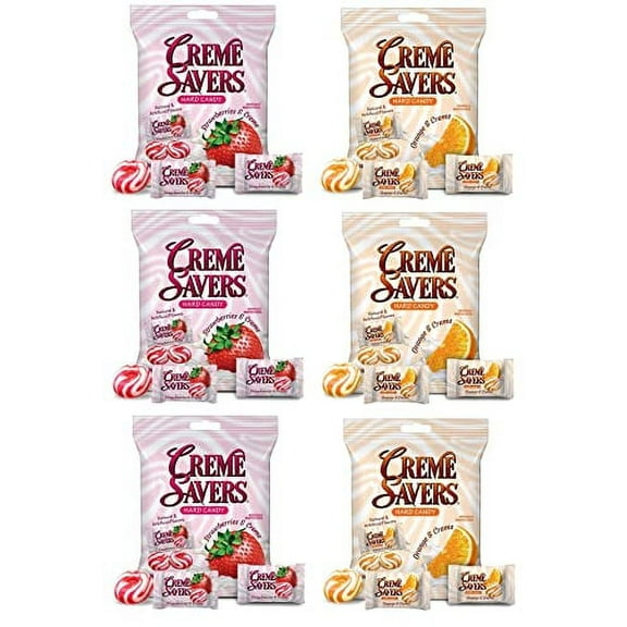 Creme Savers Strawberry and Creme Orange and Creme Hard Candy 6 Bag Variety Bundle | The Original Classic Creme Savers | Six Bag Variety Pack - 37.5oz Total Included