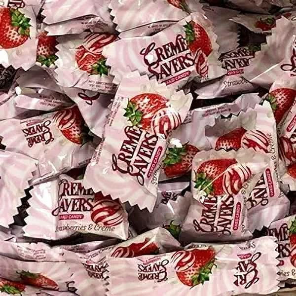 Strawberry Creme Savers Hard Cnady Bulk 1LB Bag of Cream Saver Candy, Strawberry Cream Savers