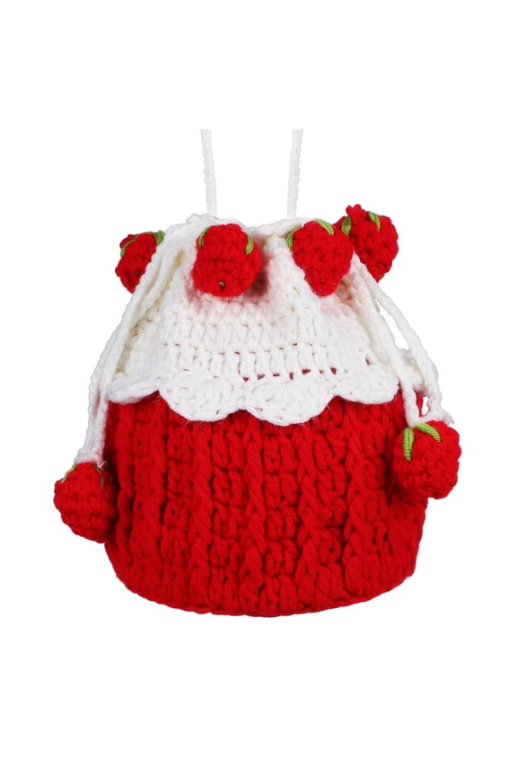 Strawberry Crochet Bag Knitted Bag Strawberry Purse Crossbody Crochet Bag Drawstring Bag