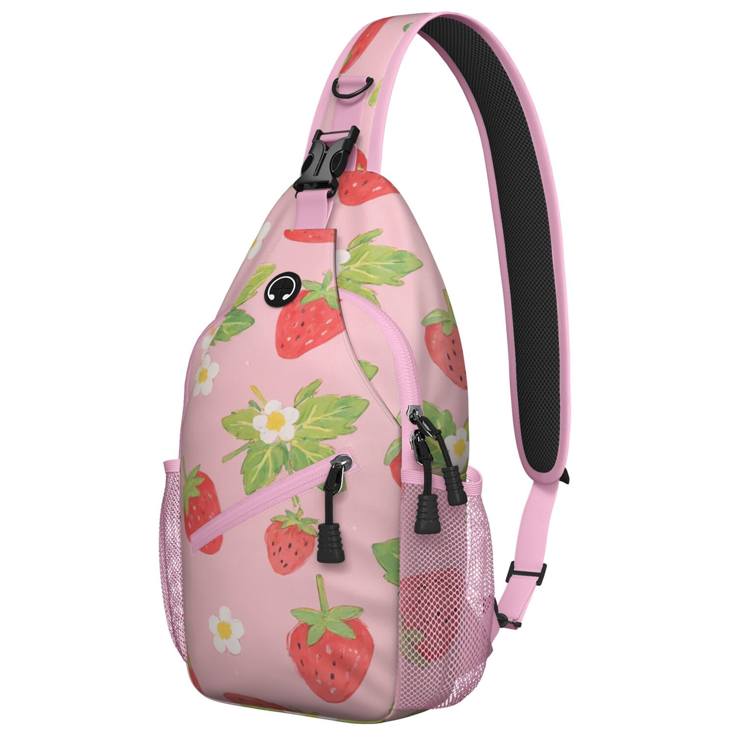 Strawberry Crossbody Sling Bag for Women Men Travel Bag Trendy Sling Backpack Chest Bag Travel Hiking Casual Sport Daypack