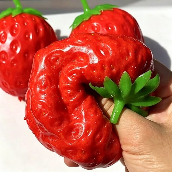 Strawberry Crunchy Squishy , Realistic Fruit Stress Relief Strawberry Squeeze Fidget Toy , ASMR Crinkly Sound Sensory Decompression Toy for Kids Adults, Cute Birthday Party Favor Gift