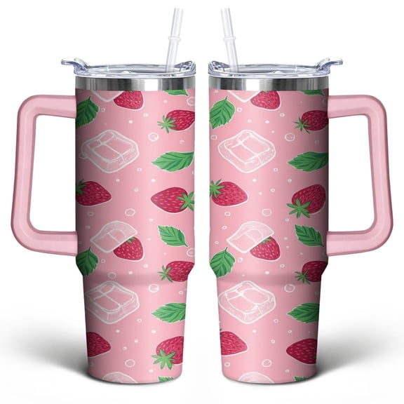 Strawberry Cute 30 Oz Tumbler with Handle Lid and Straw, Stainless Steel Double Walled Vacuum Insulated Cup, Cute Anniversary Wedding Birthday Gifts Tumbler for Women Men Friends Outdoor Indoor