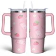 thumbnail image 1 of Strawberry Cute 30 Oz Tumbler with Handle Lid and Straw, Stainless Steel Double Walled Vacuum Insulated Cup, Cute Anniversary Wedding Birthday Gifts Tumbler for Women Men Friends Outdoor Indoor, 1 of 1