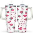 thumbnail image 1 of Strawberry Cute 40 Oz Tumbler with Handle Lid and Straw, Stainless Steel Double Walled Vacuum Insulated Cup, Cute Anniversary Wedding Birthday Gifts Tumbler for Women Men Friends Outdoor Indoor, 1 of 7