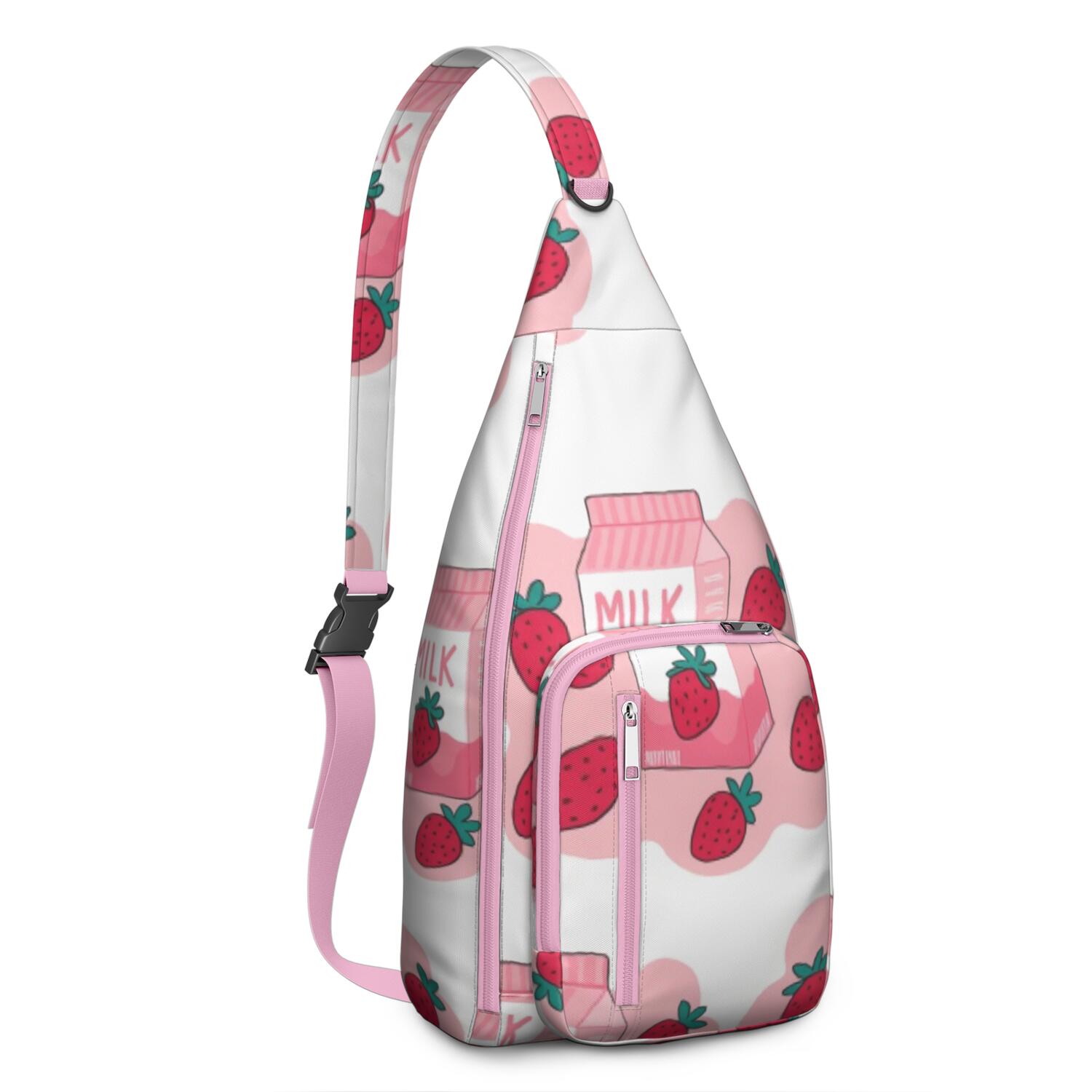 Strawberry Cute Sling Bag Crossbody Backpack,Travel Sling Bag Adjustable Casual Shoulder Backpack for Cycling Mountain Climbing