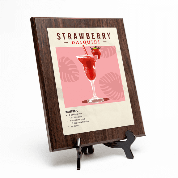 Strawberry Daiquiri, Wooden Frame 9x12 Decorative Wall Plaque With Easel Acrylic Stand | Home Decor