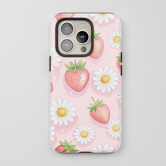 Strawberry Daisy For All iPhone Series Protective Phone Case Cute Floral Pink