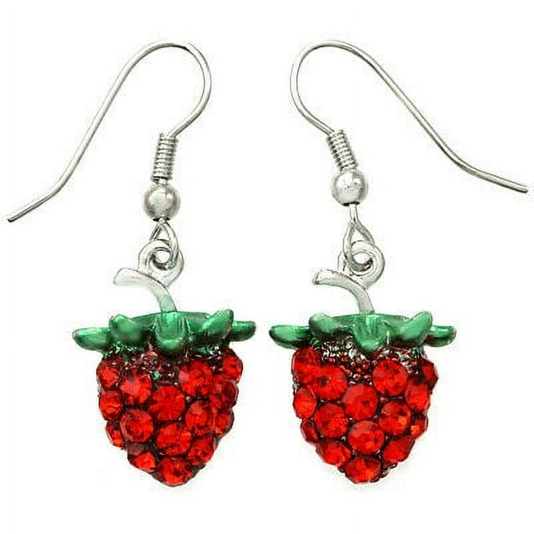 Strawberry Dangle Earring Red Crystal Rhinestone Fruit Charm