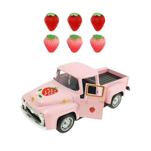 Strawberry Decor Vintage Truck Decor with 6 PCS Mini Fake Strawberries Wooden Crate Farmhouse Spring Decor for Tiered Tray Strawberry Kitchen Centerpieces for Tables Strawberry Shortcake Decorations