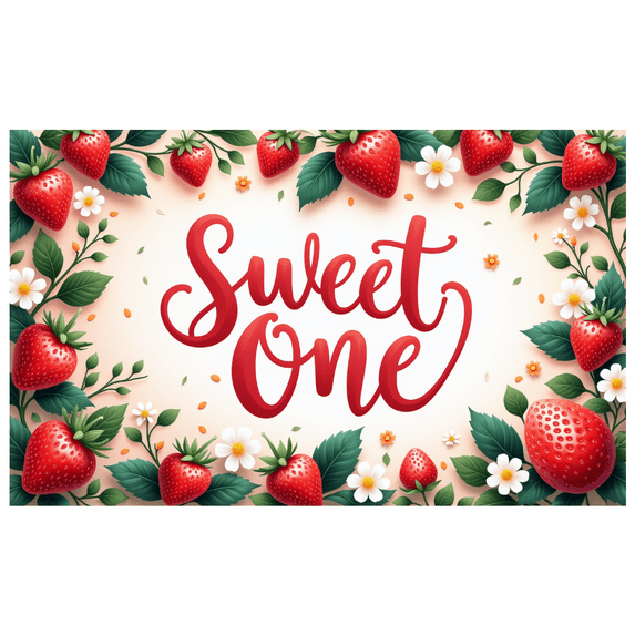 Strawberry Decoration Sweet One First Birthday Banner Floral Design Fruit Theme for Baby Birthday Party Celebration Photoshoot