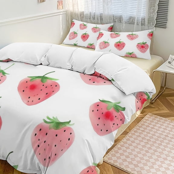 Strawberry Delight Pattern Bedding Set Duvet Cover Couple Bedclothes Pillowcase Customized Home Textiles Bed Set for Queen Size