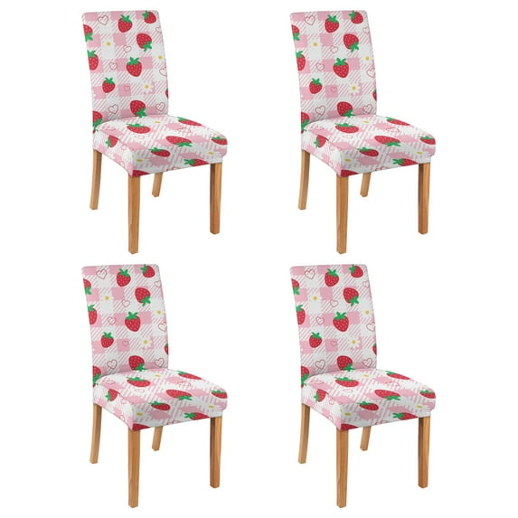 Strawberry Dining Chair Covers Set of 4 Charming Red Fruit Print Washable Polyester Stretch Slipcovers Removable Seat Protector for Summer Kitchen Decor