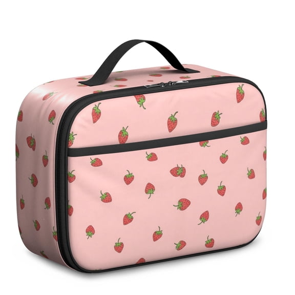 Strawberry and Dot Pink Pattern Insulated Lunch Bag Teens,Bento School Lunch Bag for Teens for Work,Picnic or Travel 10.6x7.7x4.3 Inches,12 Can Capacity