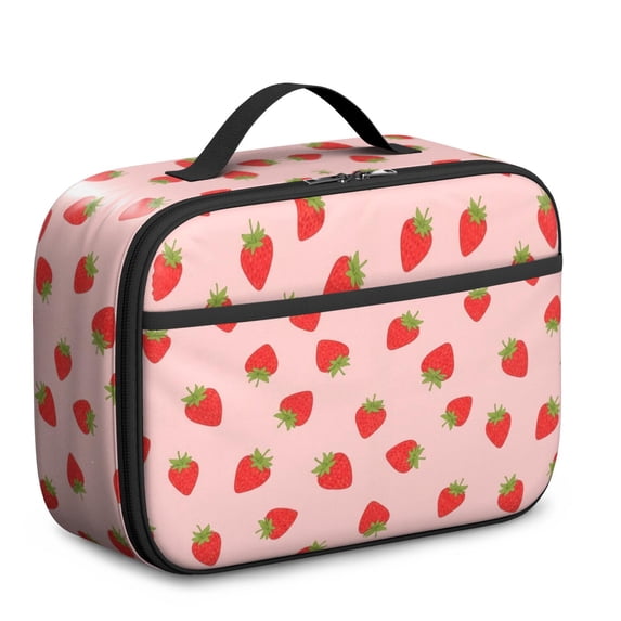 Strawberry and Dot Pink Pattern Insulated Lunch Bag Teens,Bento School Lunch Bag for Teens for Work,Picnic or Travel 10.6x7.7x4.3 Inches,12 Can Capacity