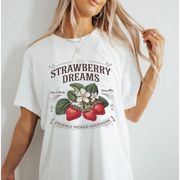 Strawberry Dreams Unisex T-Shirt, Vintage Cute Strawberry Gift Retro Fruit Lovers Tee, Softstyle Shirt, Christmas Gift