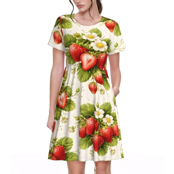 Strawberry Dresses Short Sleeve Nightdresses for Women