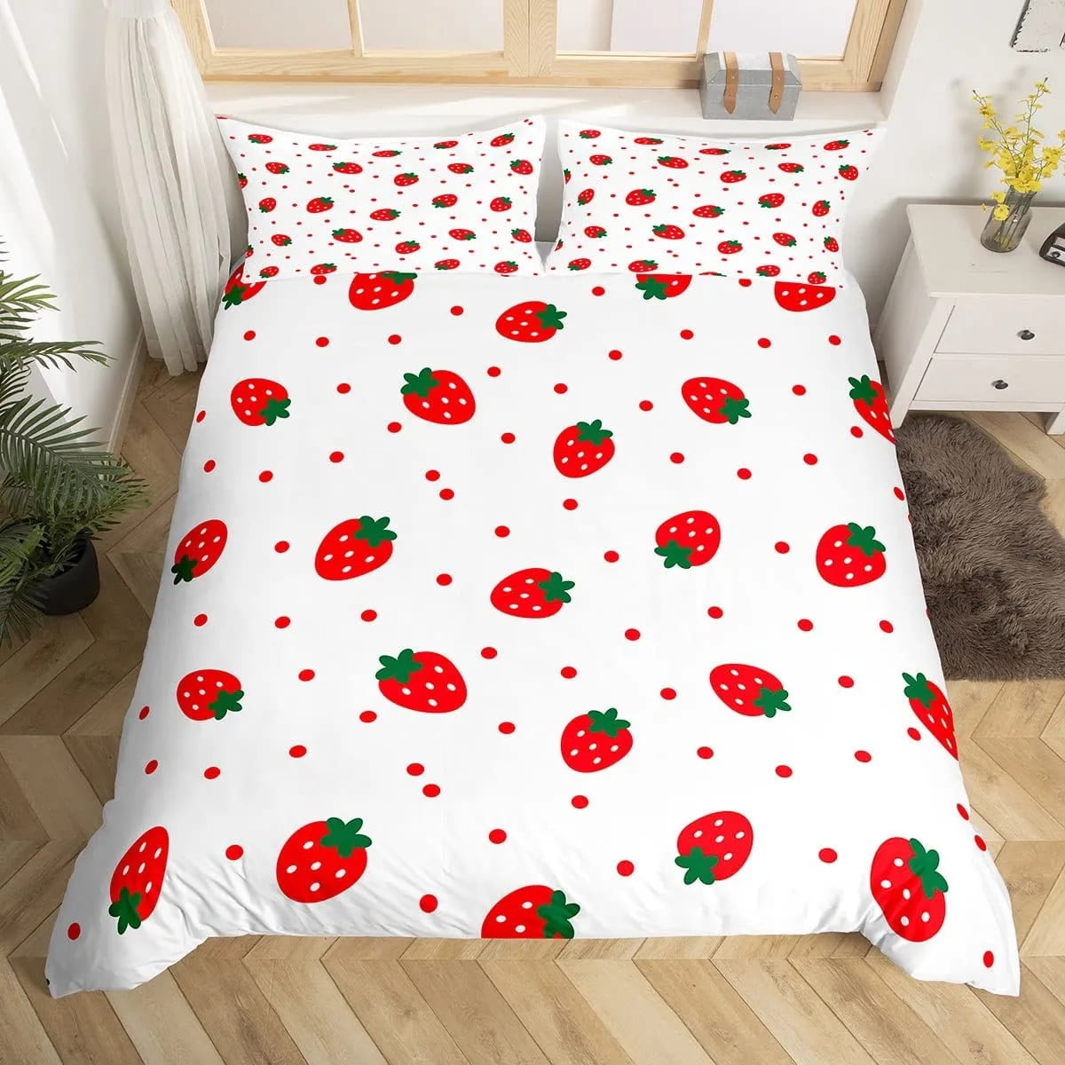 Strawberry Duvet Cover Set Red Strawberry Bedding Set for Girls Cute