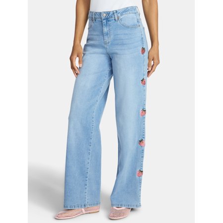 Madden NYC Women’s Ultra 90's Jeans with Strawberry Embroidery, 32'' Inseam, Sizes 00-18