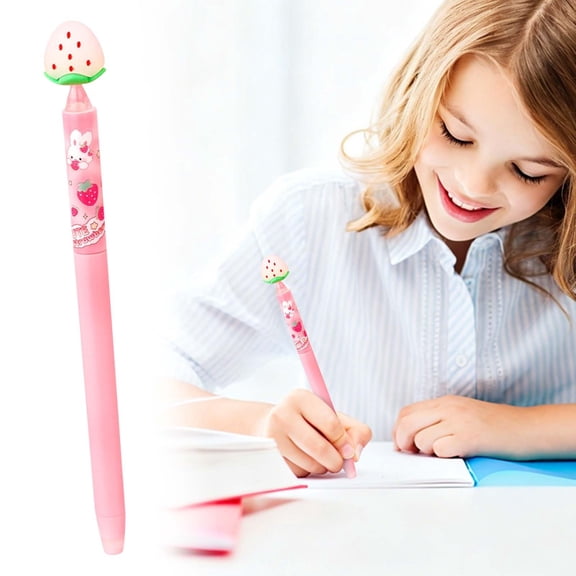 Strawberry Erasable Gel Pen,0.5mm Blue Ink Smooth Writing for Daily Study Journal Note-Taking,1ML,6.69"×0.39",1PC (Pink B)