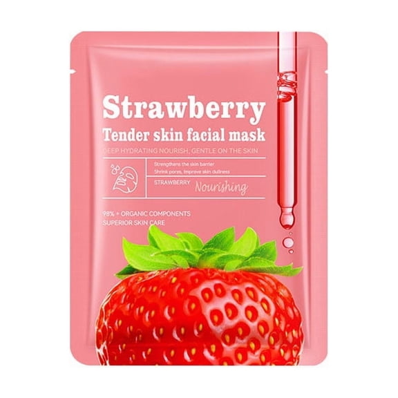 Strawberry Facial Mask, 25ml, with Vitamin C and Hyaluronic Acid for Brightening and Hydration, 1 Pack
