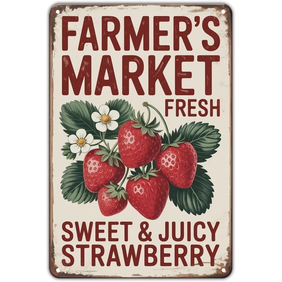 Strawberry Farmer’s Market Vintage Metal Tin Sign Wall Decor 8 x 12 Inch