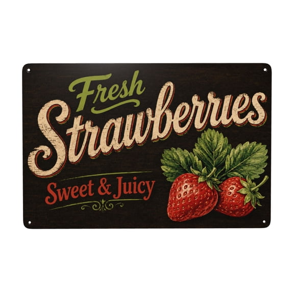 Strawberry Farmhouse Kitchen Vintage Metal Tin Sign Wall Decor, 12 x 8 Inch, for Kitchen Cafe Decor