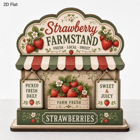 Strawberry Farmstand Wooden Block, Vintage Fruit Stand Gift For Her, Summer Birthday Housewarming, Cottagecore Summer Gift, Kitchen Shelf Decor