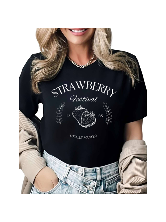 Strawberry Festival 1968 Graphic Tees Womans T-shirt Black S-5XL Shirts Retro Farm Tops