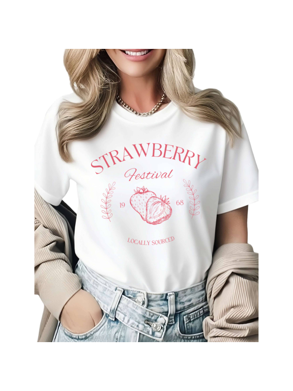 Strawberry Festival 1968 Pink Graphic Tees Womans T-shirt Black/White S-5XL Shirts Coquette Farm Tops