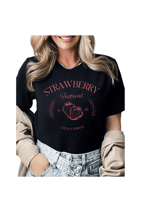 Strawberry Festival 1968 Pink Graphic Tees Womans T-shirt Black/White S-5XL Shirts Coquette Farm Tops