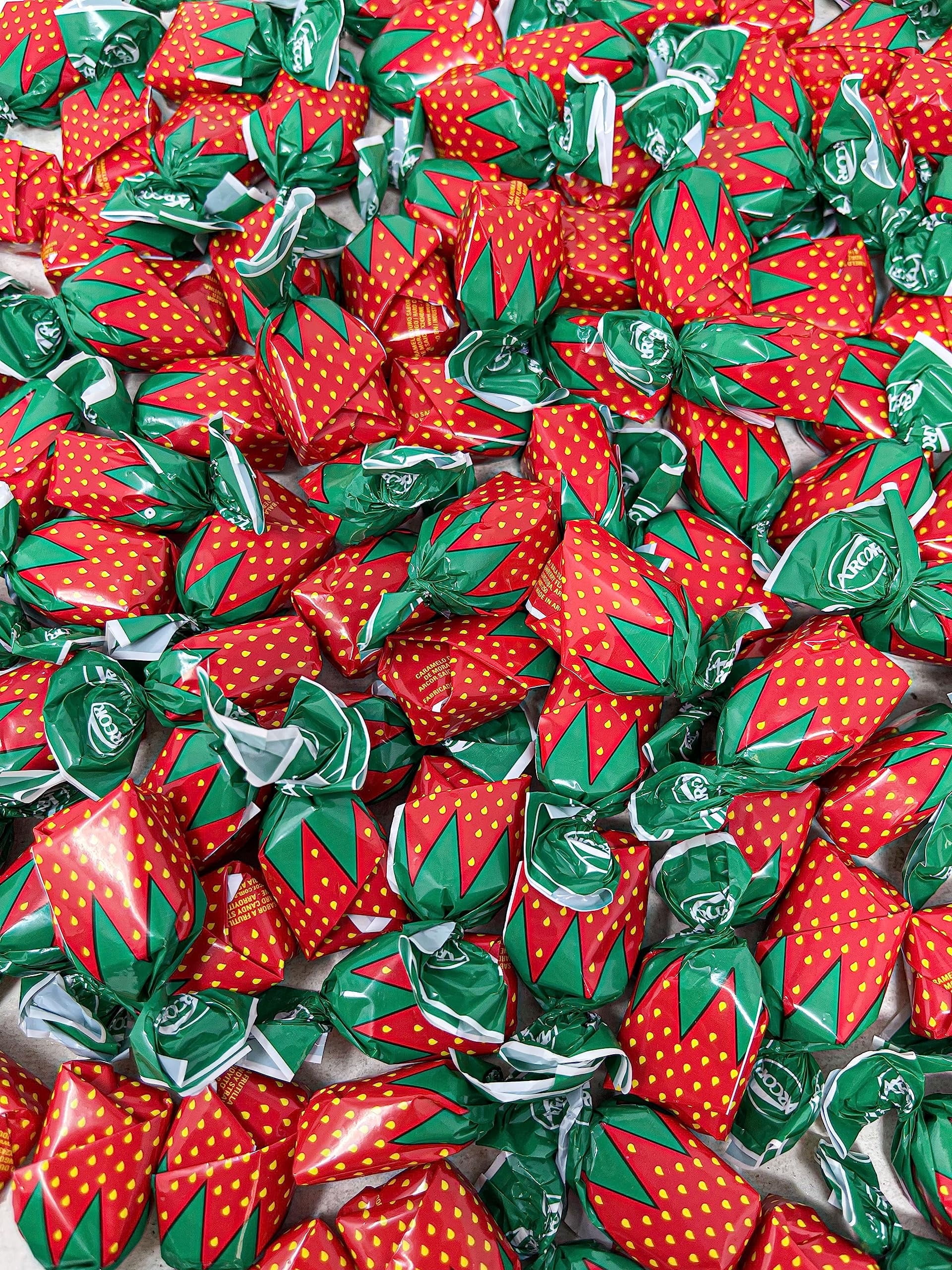 Strawberry Filled Bon Bons  -1.5 lbs of Individually Wrapped Old Fashion Christmas Hard Strawberry Candy Filled With Real Fruit (24oz)