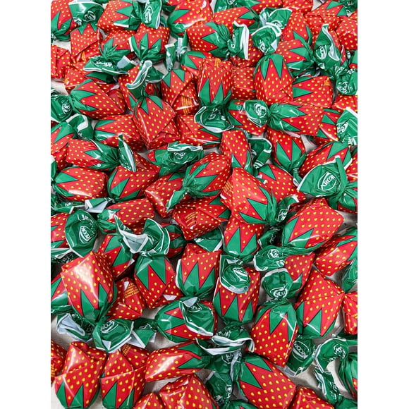 Strawberry Filled Bon Bons -1.5 lbs of Individually Wrapped Old Fashion Christmas Hard Strawberry Candy Filled With Real Fruit (24oz)