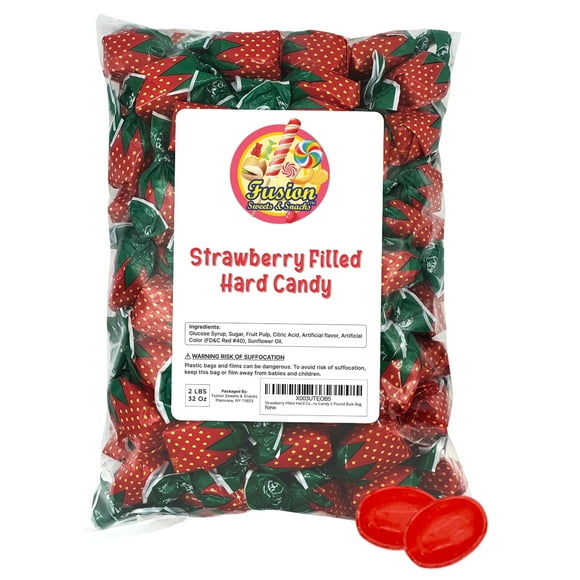 Strawberry Filled Hard Candy - 1 Pound Individually Wrapped ARCOR Strawberry Bon Bons Candy - Bulk Bag - Valentines Day Candy